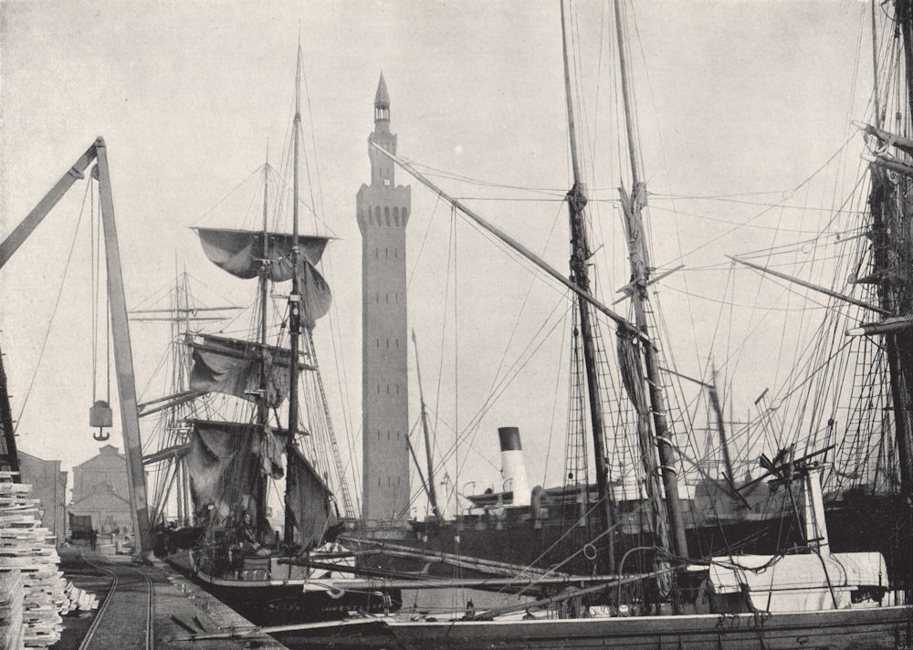 Associate Product GRIMSBY. View of the docks, with the hydraulic tower. Lincolnshire 1895 print