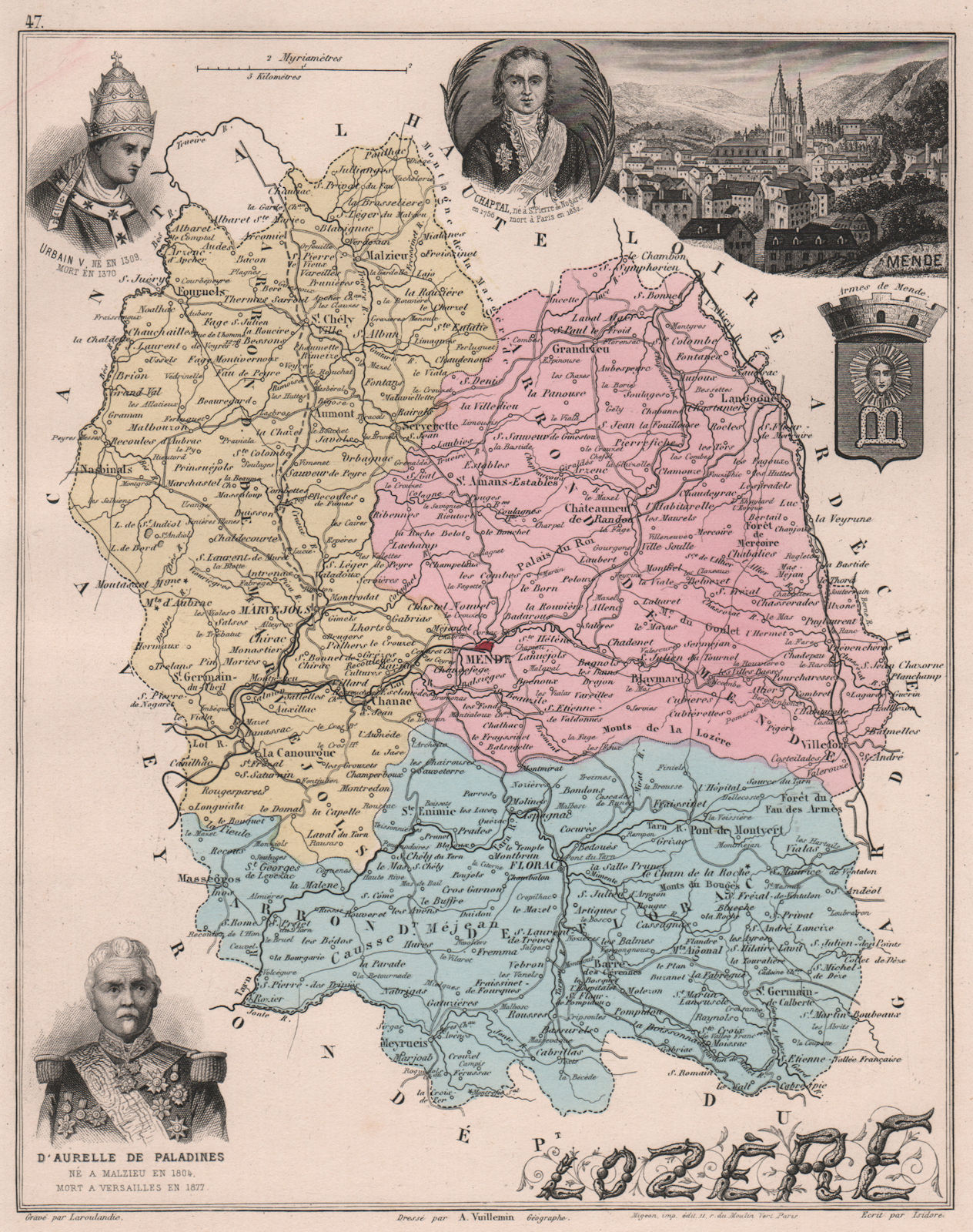 LOZÈRE département. Mende Chaptal Urbain V Aurelle Paladines.VUILLEMIN 1879 map