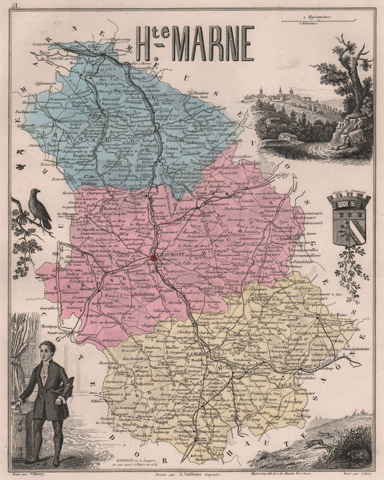 Associate Product HAUTE-MARNE. Département. Chaumont. Diderot. VUILLEMIN 1879 old antique map