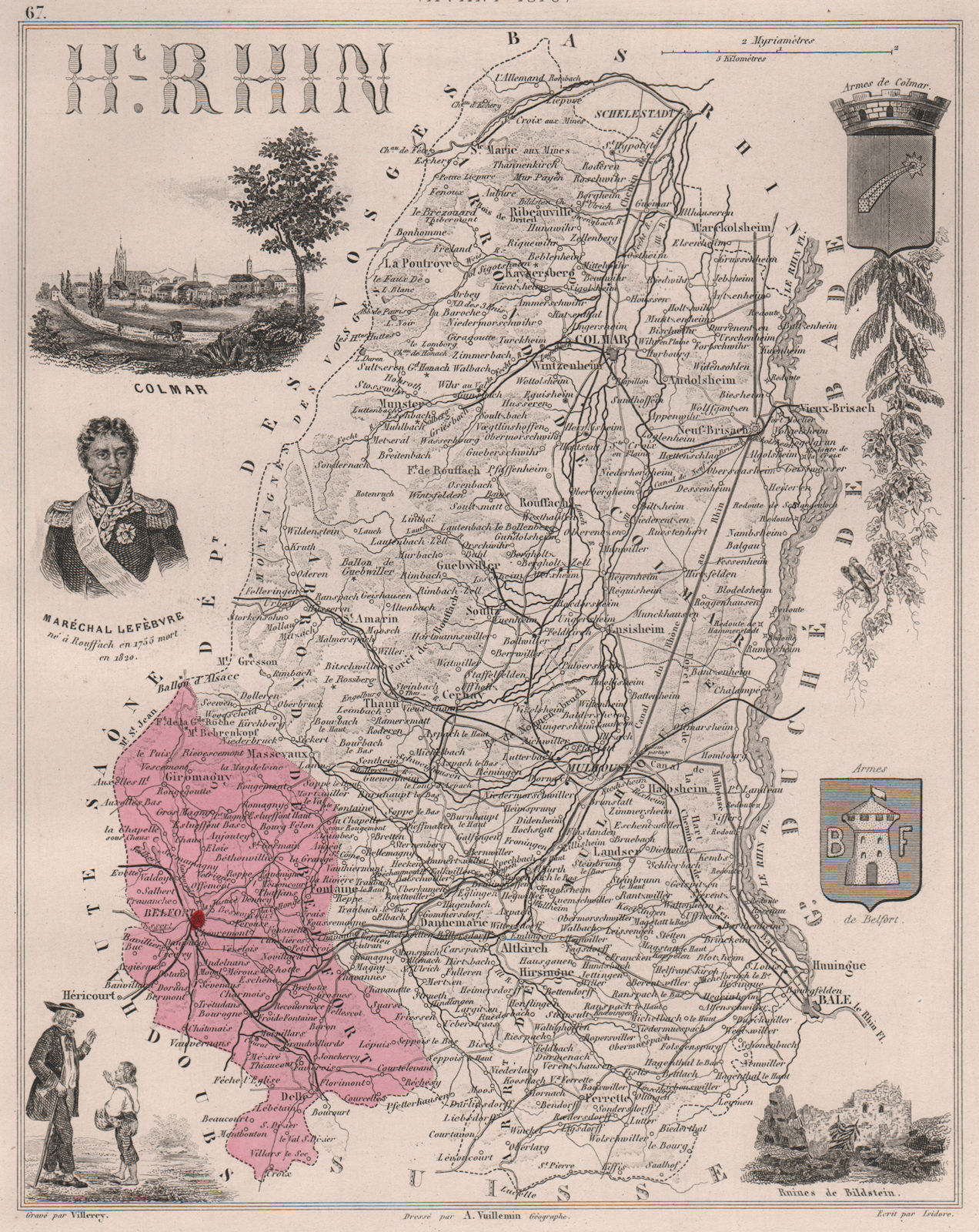 Associate Product HAUT-RHIN après/after 1870. Département. Colmar. Lefèbvre. VUILLEMIN 1879 map