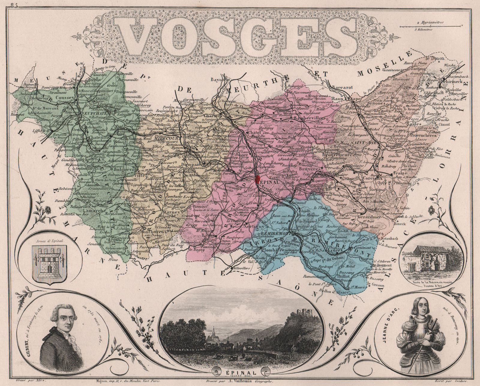 Associate Product VOSGES. Département. ‍Épinal. Gilbert. Jeanne d'Arc. VUILLEMIN 1879 old map