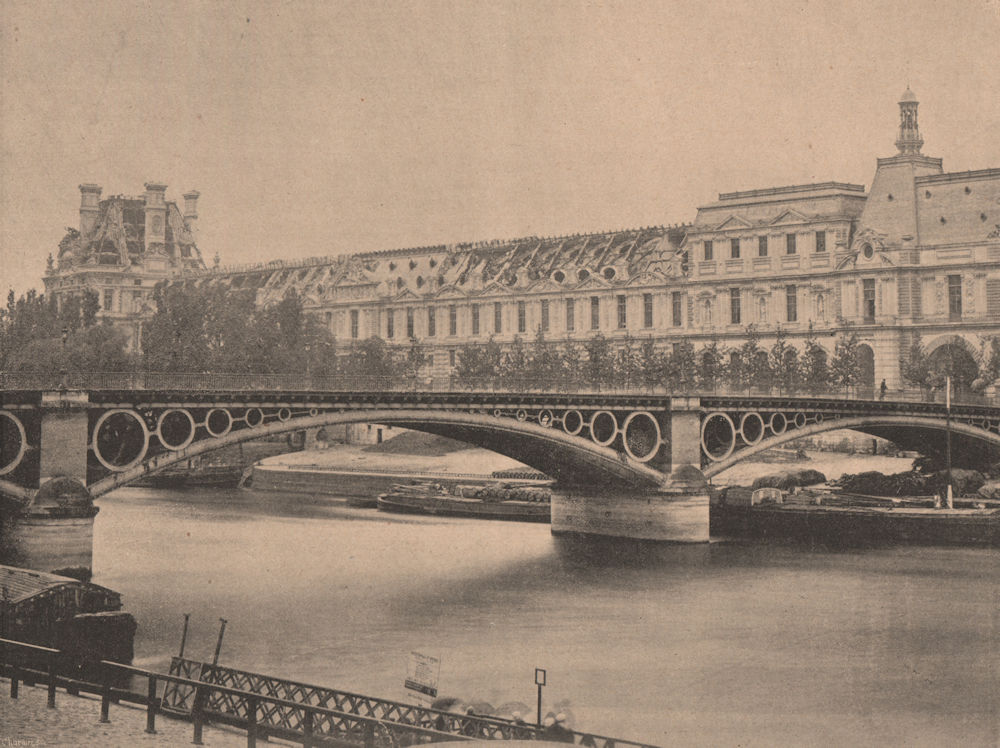 PARIS COMMUNE 1871. Le Louvre (vue prise du Pont du Carrousel) c1873 old print