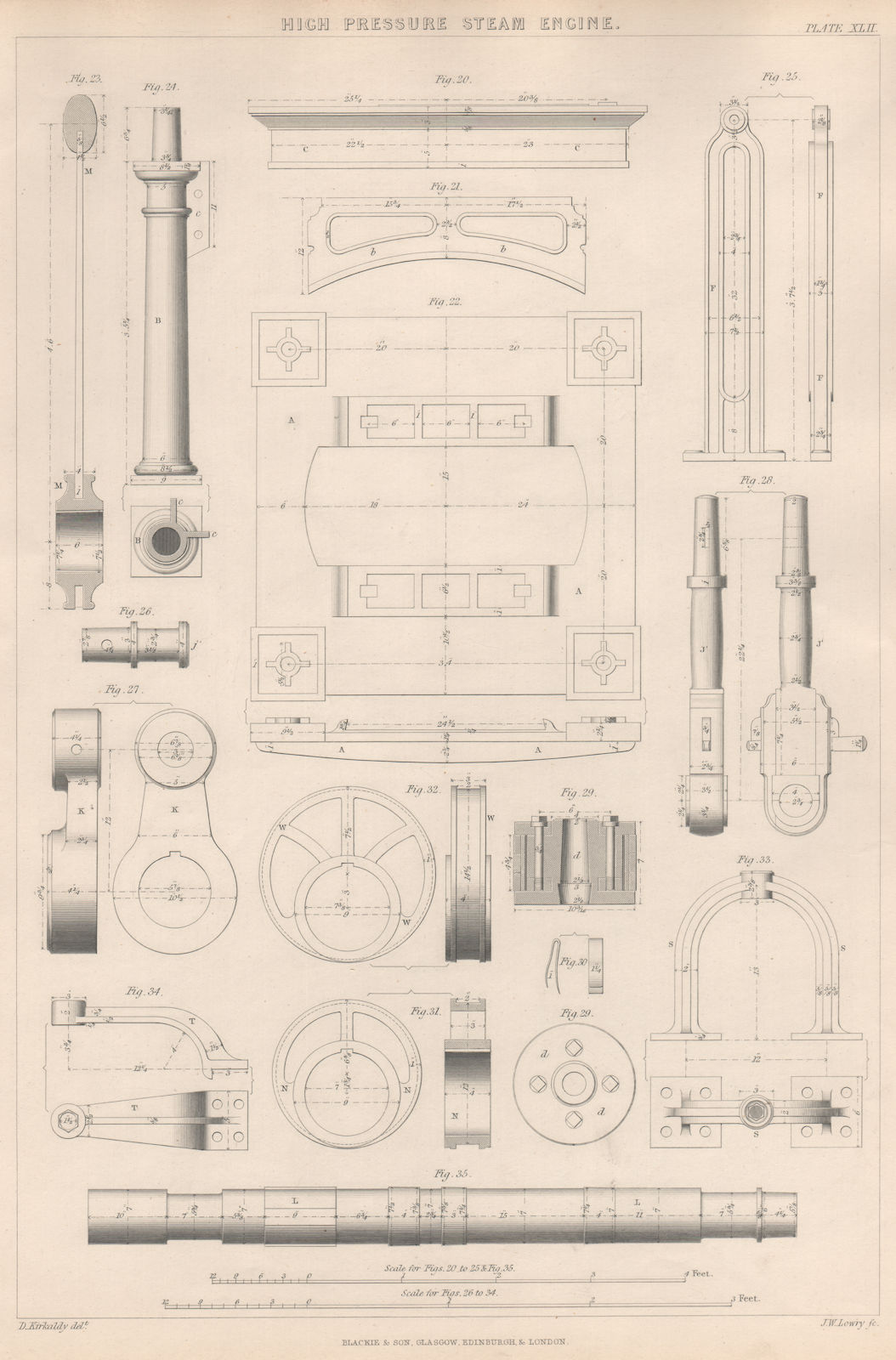 VICTORIAN ENGINEERING DRAWING. High pressure steam Engine-Details 2 1876 print