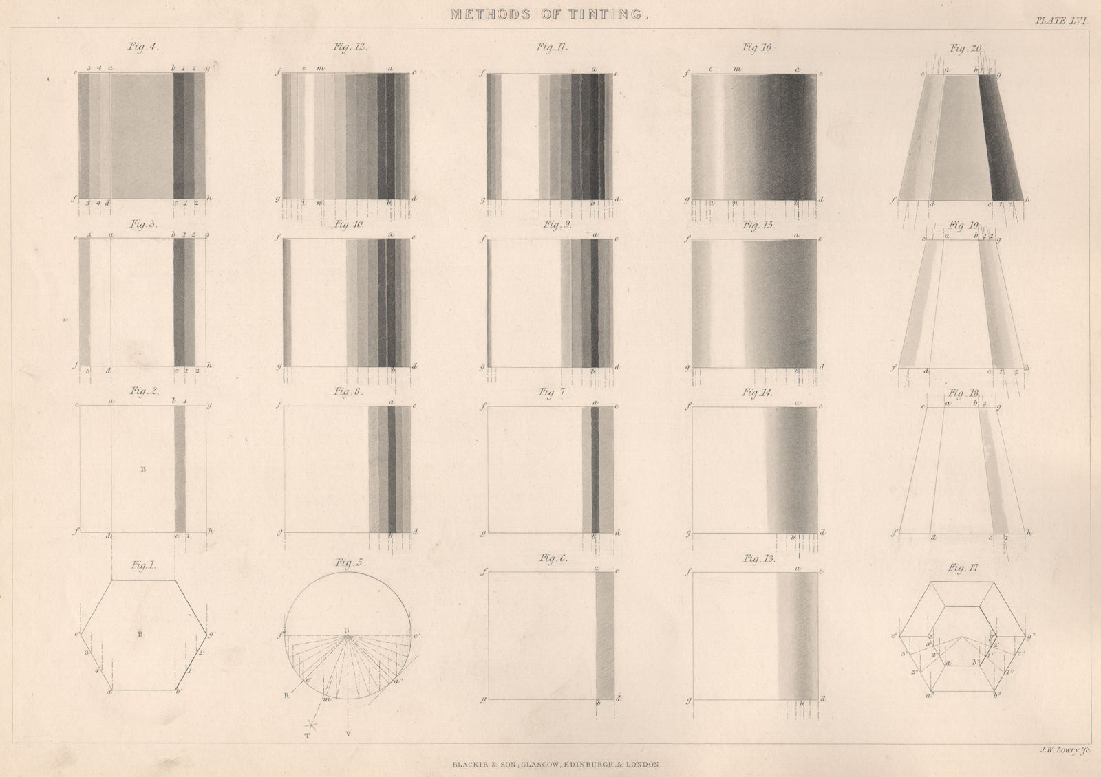 VICTORIAN ENGINEERING DRAWING. Methods of Tinting 1876 old antique print