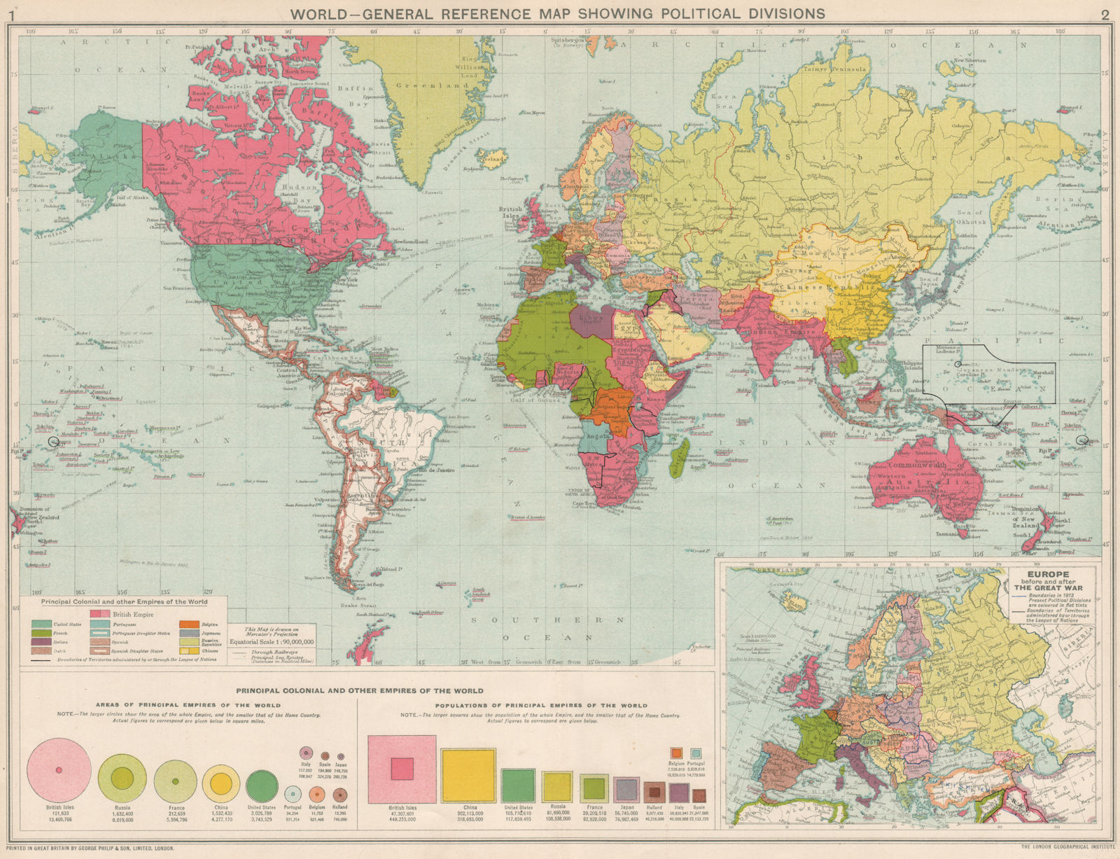 World Political. British Empire. First World War boundary changes 1925 old map