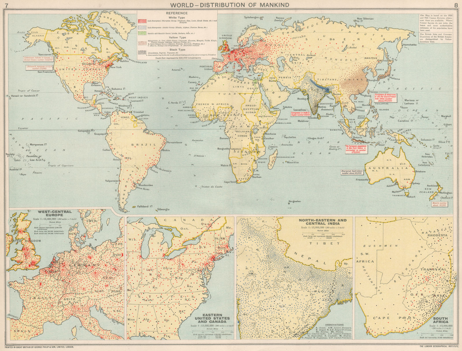 Associate Product World Distribution of Mankind. Population. Ethnicity Racial 1925 old map