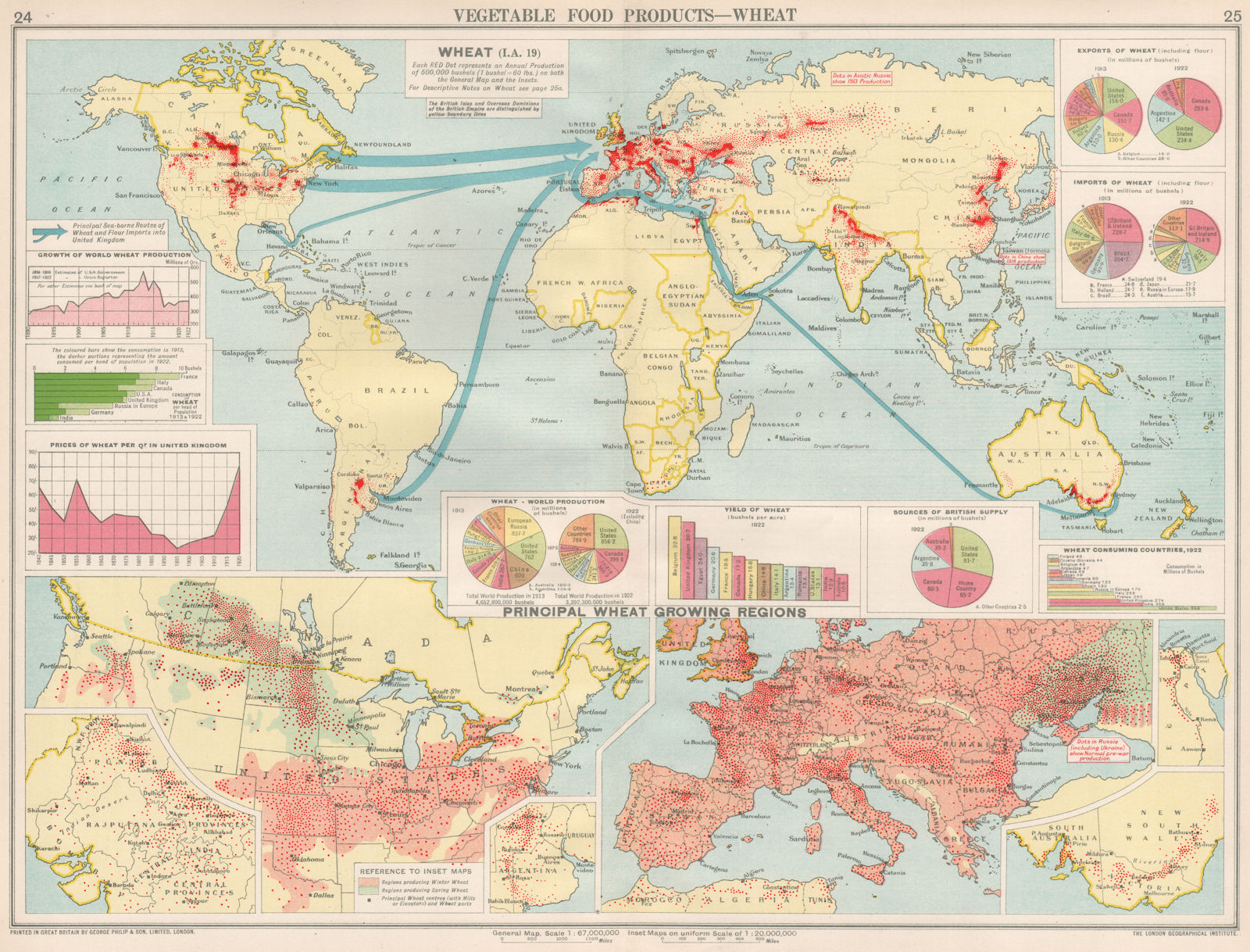 Associate Product World. Food Production. Wheat. United States Europe Argentina Canada 1925 map