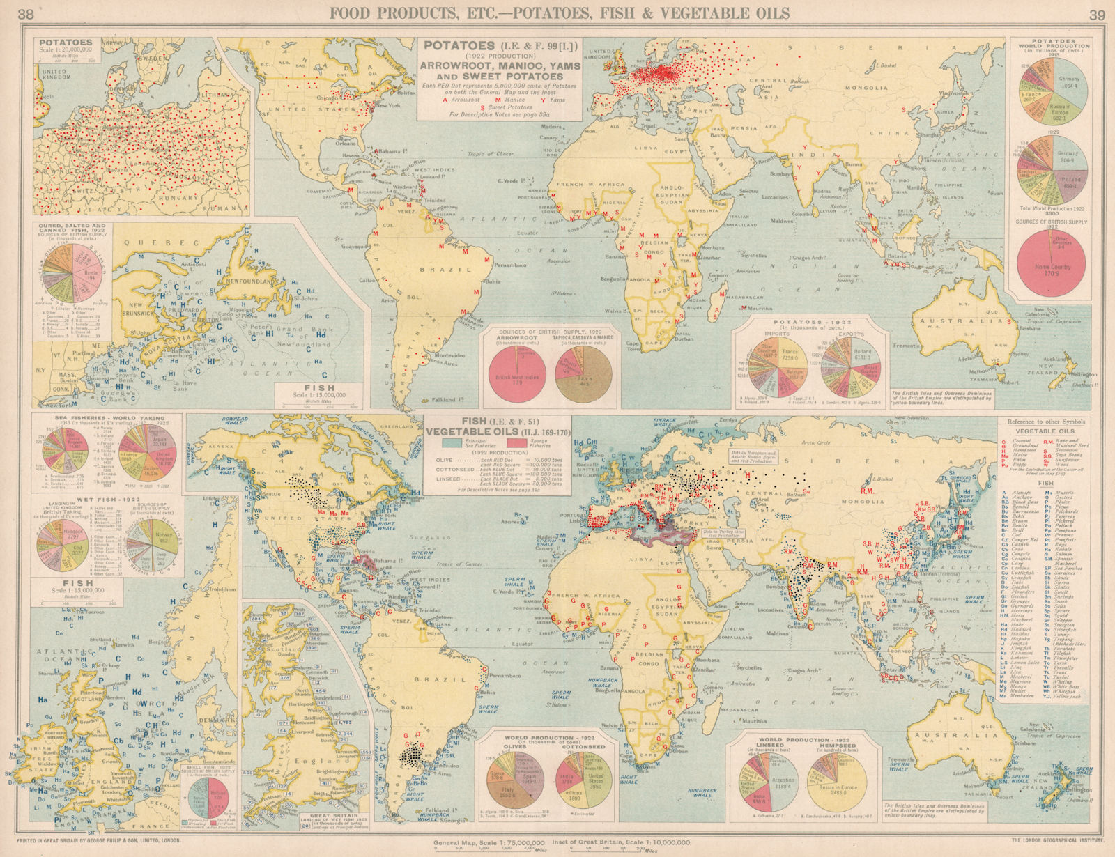 Associate Product World. Food Production. Potatoes, Fish & Vegetable Oils. Canada 1925 old map