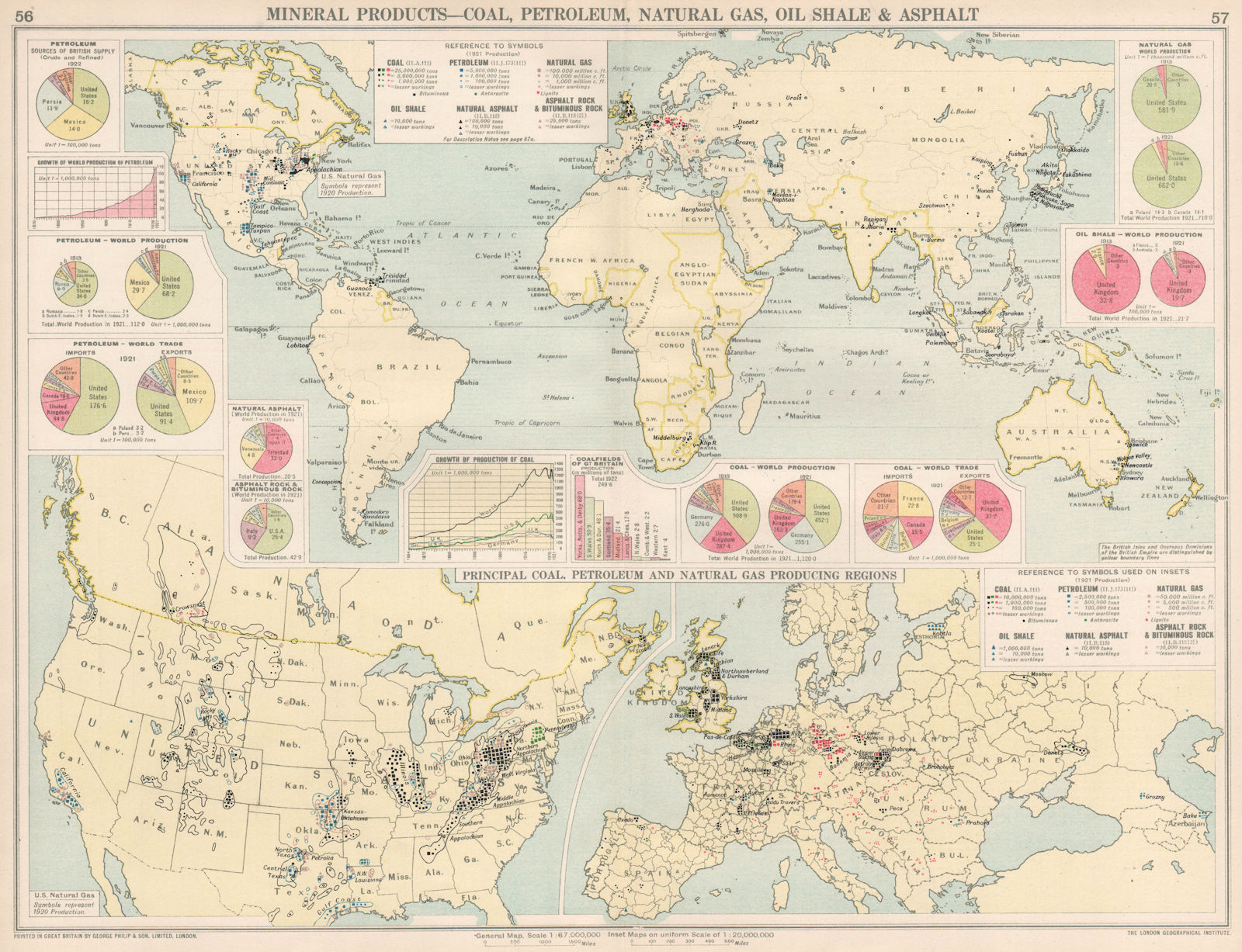 Associate Product World. Coal, Petroleum, Natural Gas, Oil Shale & Asphalt production 1925 map