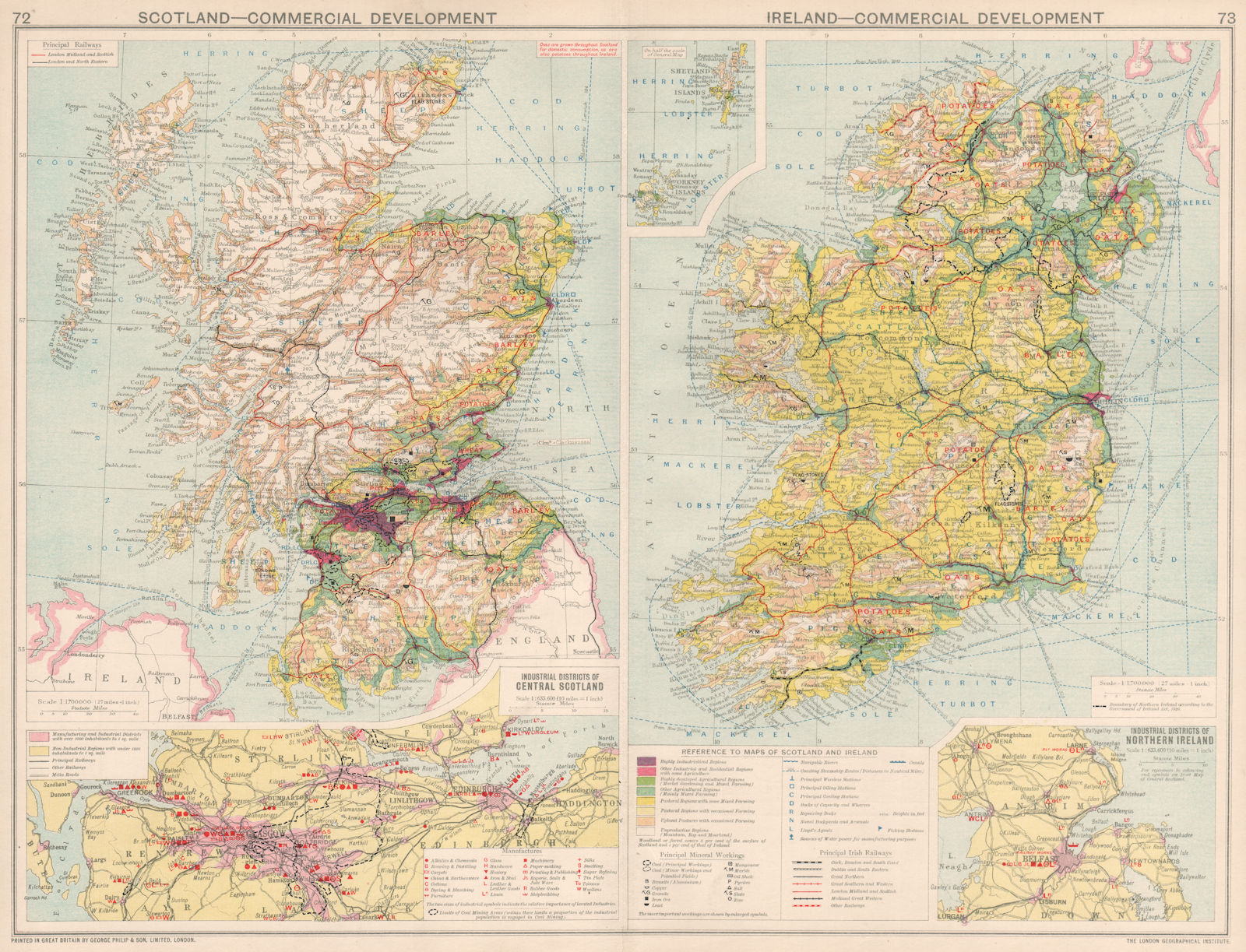 Scotland & Ireland. Commercial Development. Manufacturing & mining 1925 map