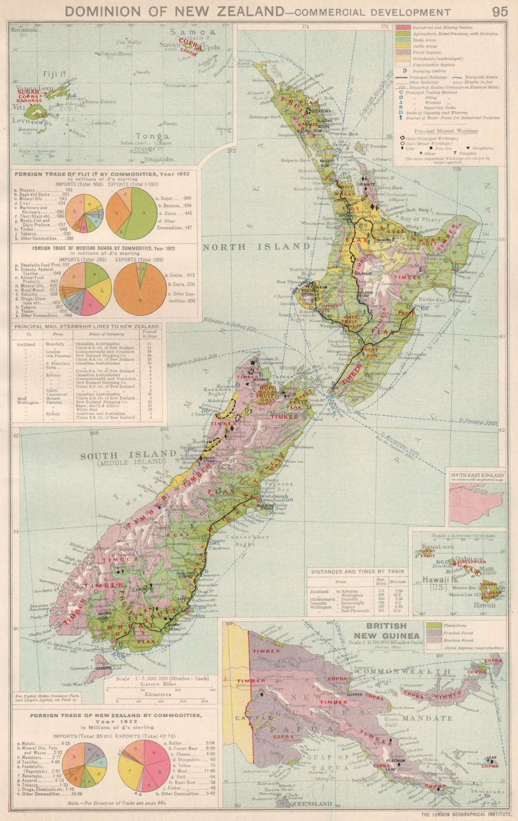 New Zealand. Commercial Development. Agricultural, Minerals & Mining 1925 map