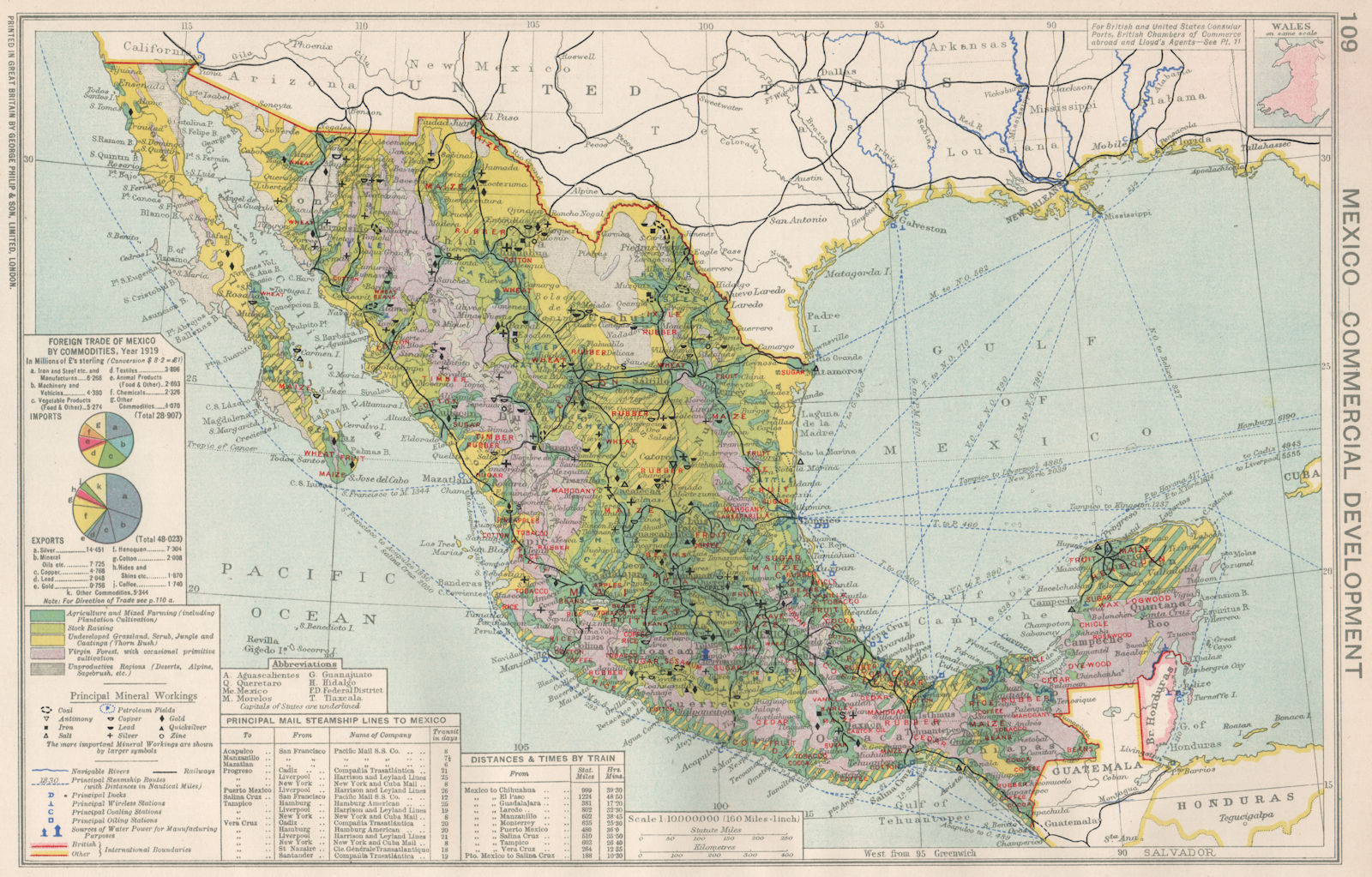 Associate Product Mexico. Commercial Development. Industrial manufacturing products 1925 old map