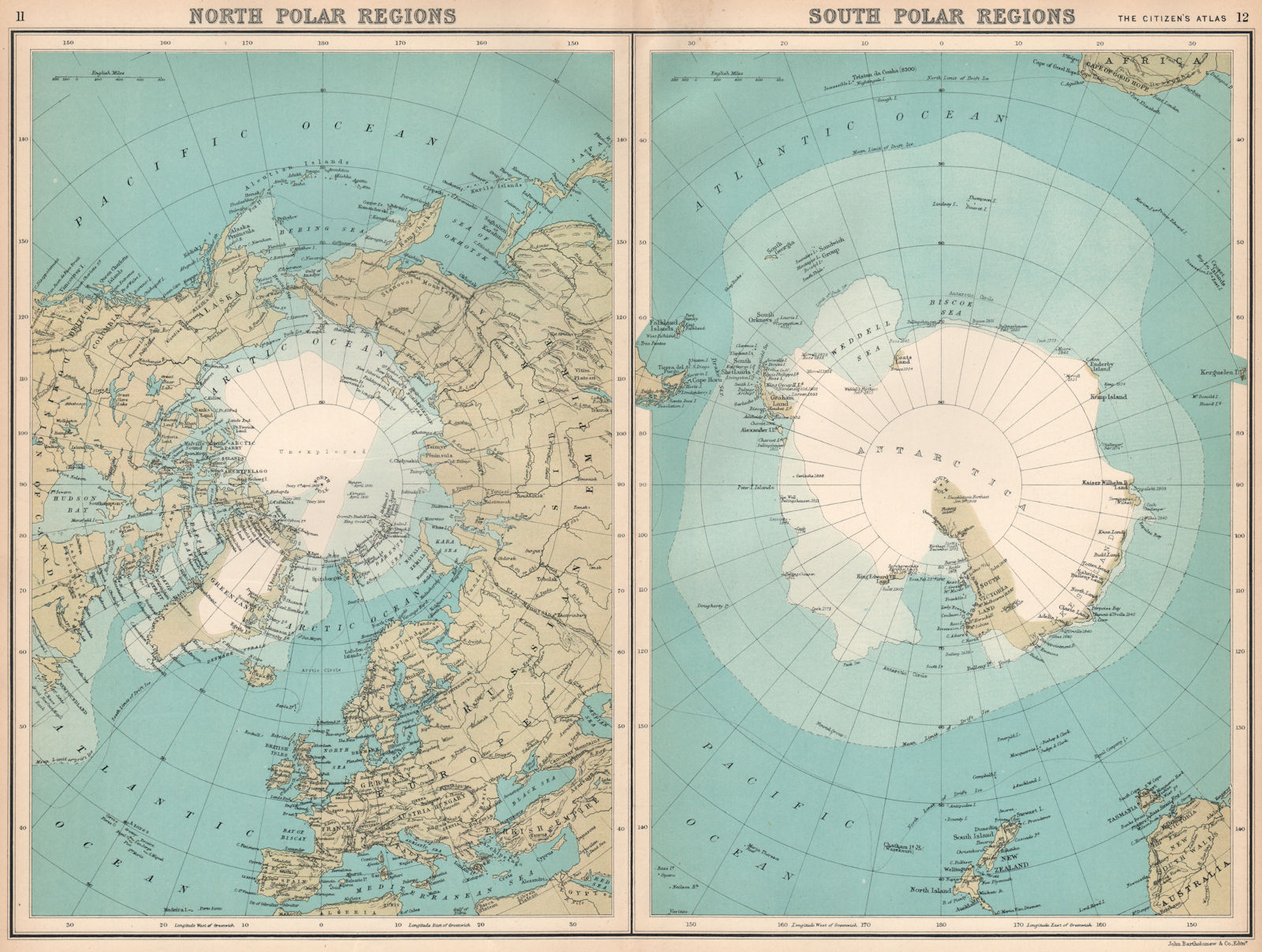 Associate Product POLAR REGIONS Arctic Antarctic North South Pole Explorers' routes 1912 old map