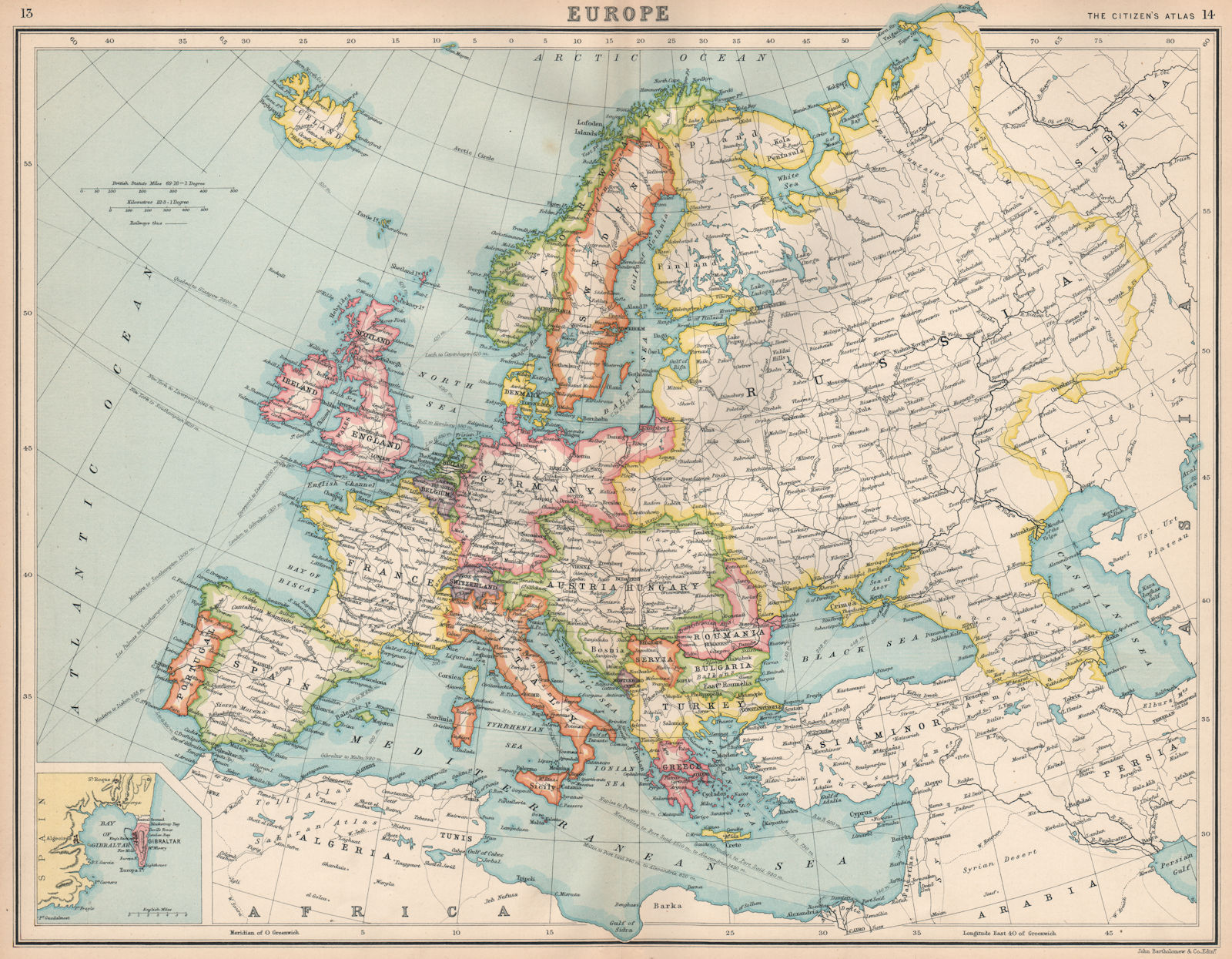 Associate Product EUROPE. Political map. Shipping routes. Telegraph cables. BARTHOLOMEW 1912