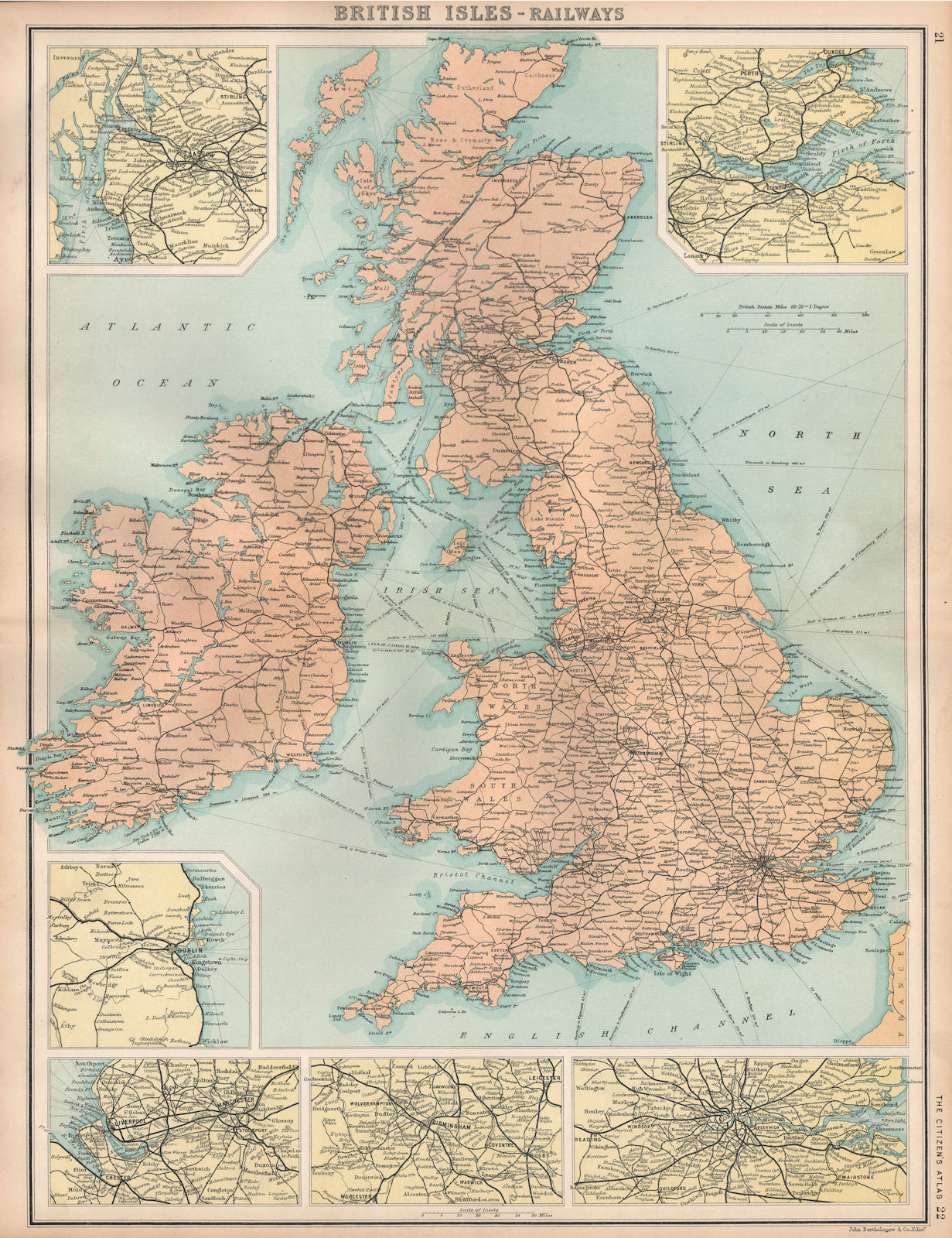Associate Product BRITISH ISLES RAILWAYS. Glasgow Edinburgh Manchester Birmingham London 1912 map
