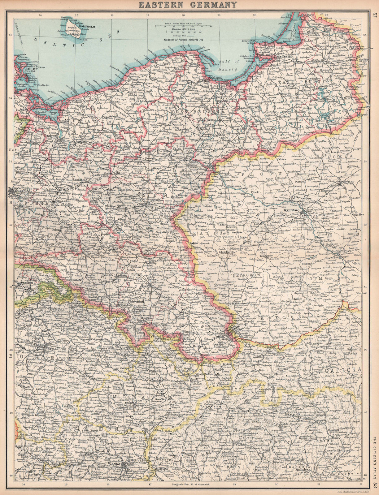 Associate Product EASTERN GERMANY.Showing states.Prussia Silesia Pomerania Poznan.Poland 1912 map