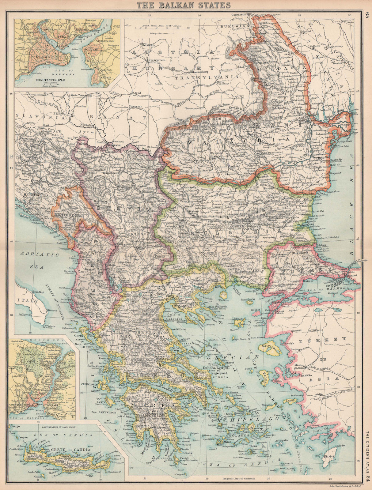 Associate Product BALKANS. Turkey In Europe Greece Wallachia. Constantinople (Istanbul)  1912 map