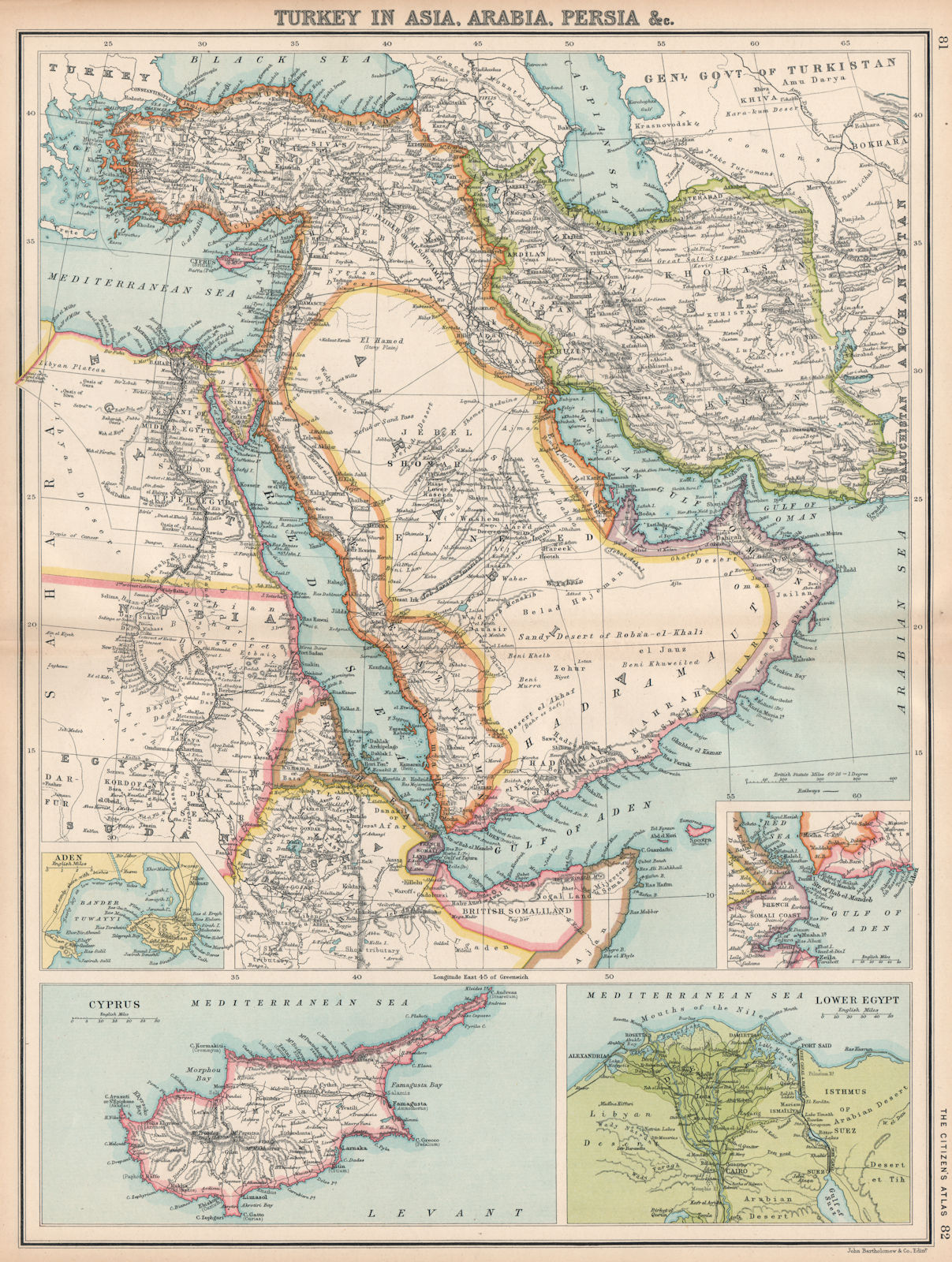 MIDDLE EAST. Arabia w/ Debai (Dubai) & Abou Debi (Abu Dhabi). Persia 1912 map