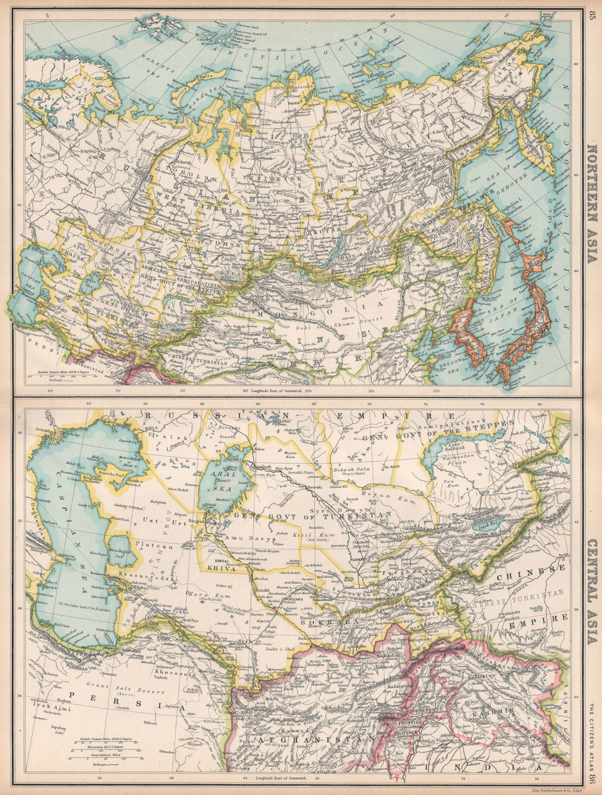 Associate Product NORTH & CENTRAL ASIA. Siberia Japan Korea Khiva Bokhara Turkistan 1912 old map