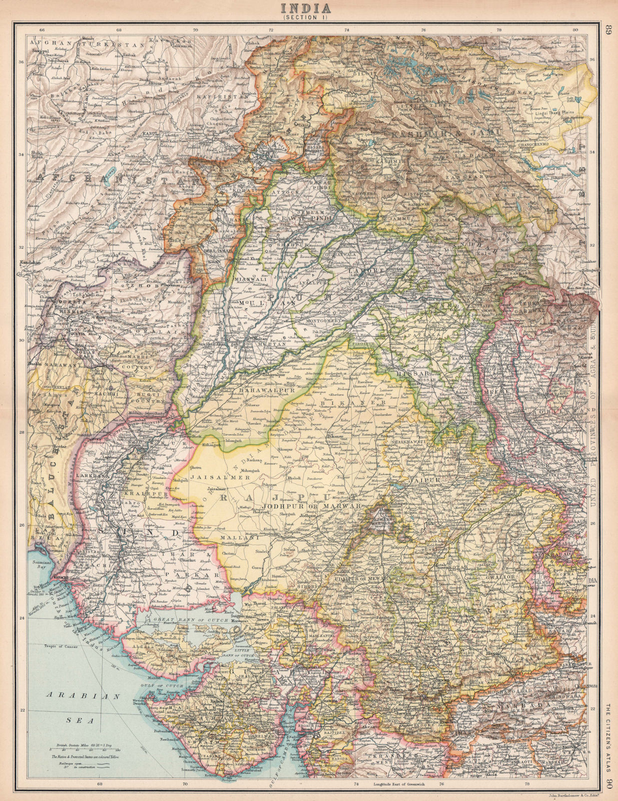 Associate Product BRITISH INDIA NORTH WEST FRONTIER. Rajputana Punjab Gujarat Kashmir 1912 map