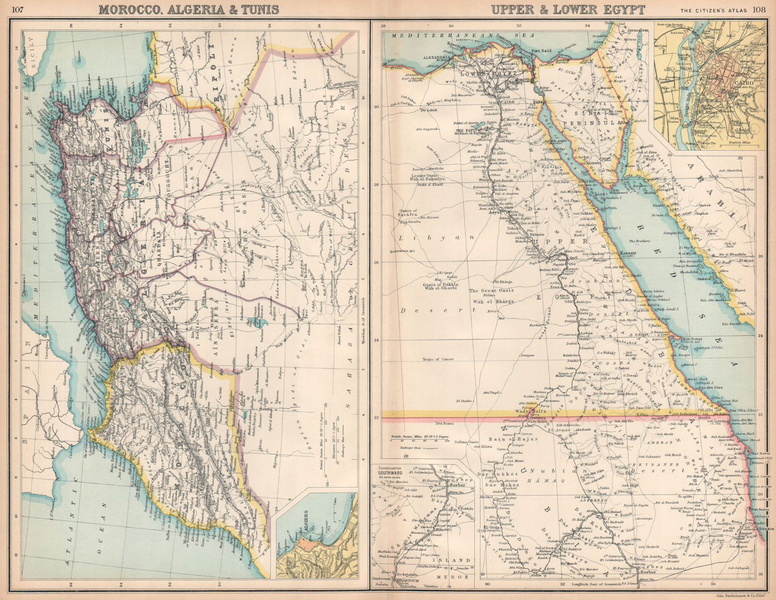 Associate Product NORTH AFRICA. Morocco Algeria Tunis Tunisia Egypt. Cairo. BARTHOLOMEW 1912 map