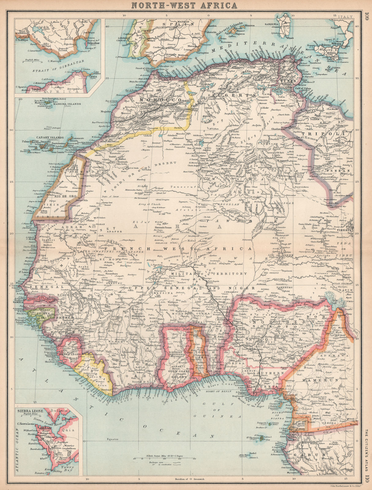 Associate Product FRENCH WEST AFRICA Nigeria Gold Coast Rio de Oro Portuguese Guinea 1912 map