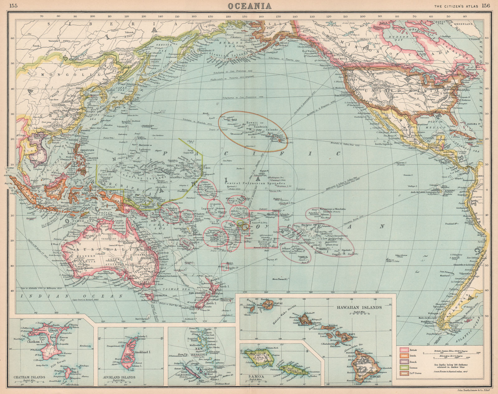 OCEANIA Australasia Polynesia Pacific Micronesia North America Hawaii 1912 map