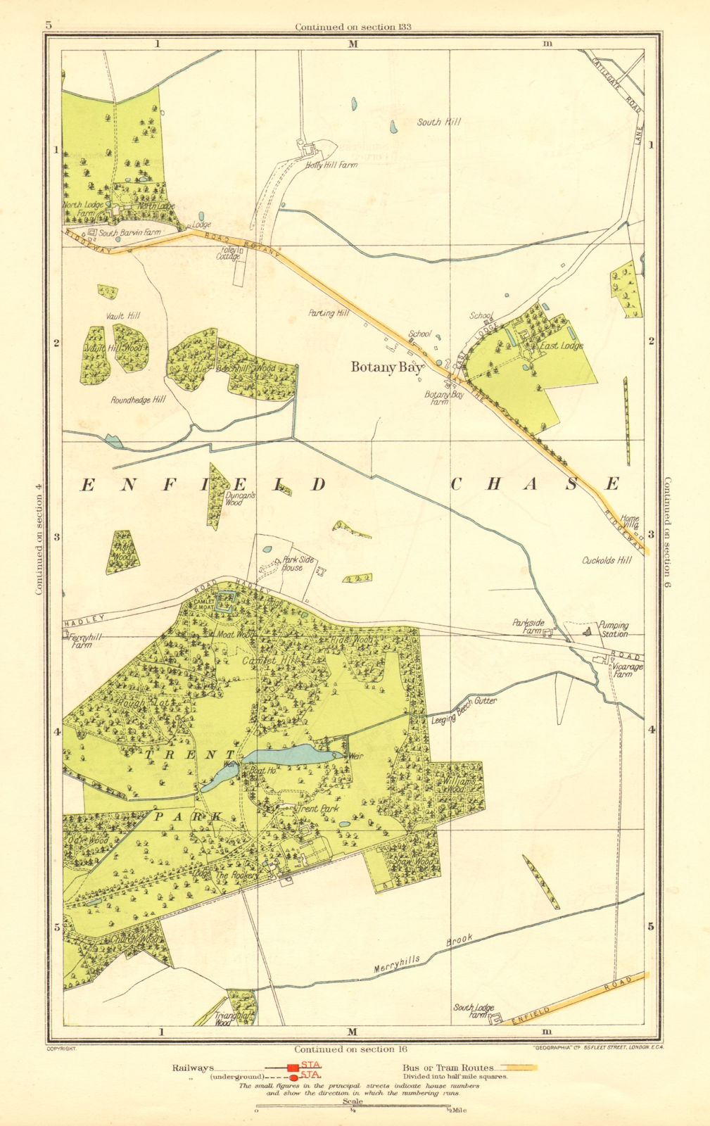 ENFIELD CHASE. Botany Bay Trent Park Southgate East Barnet 1937 old map