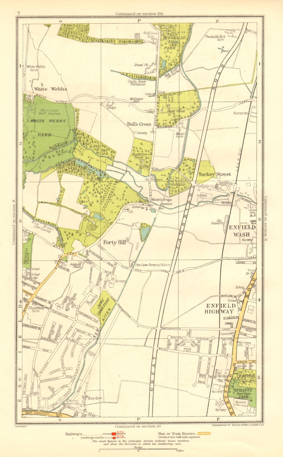ENFIELD. Bull's Cross Enfield Wash Forty Hill White Webbs Freezy Water 1937 map