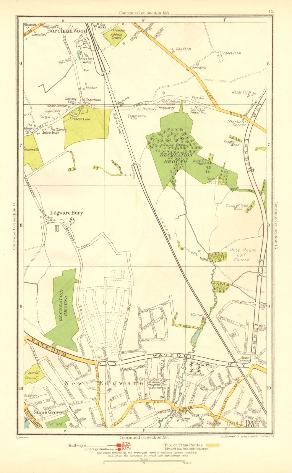 Associate Product LONDON. Edgware Bury New Edgware Stone Grove Upper Hale 1937 old vintage map