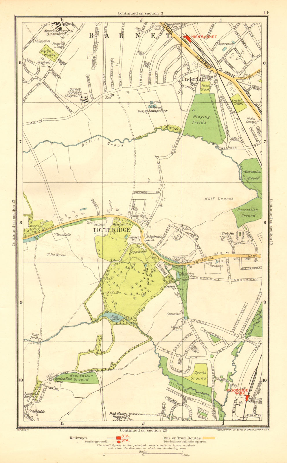 HIGH BARNET/CHIPPING BARNET. Totteridge Woodside Park Underhill 1937 old map