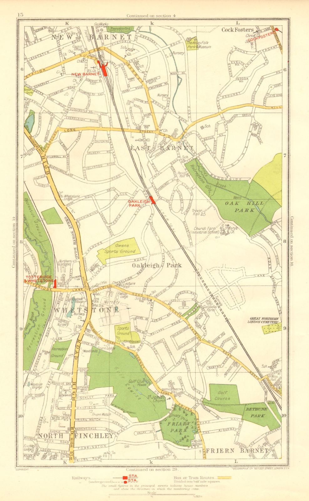EAST BARNET. Friern Barnet;Whetstone Finchley Cockfosters Totteridge 1937 map