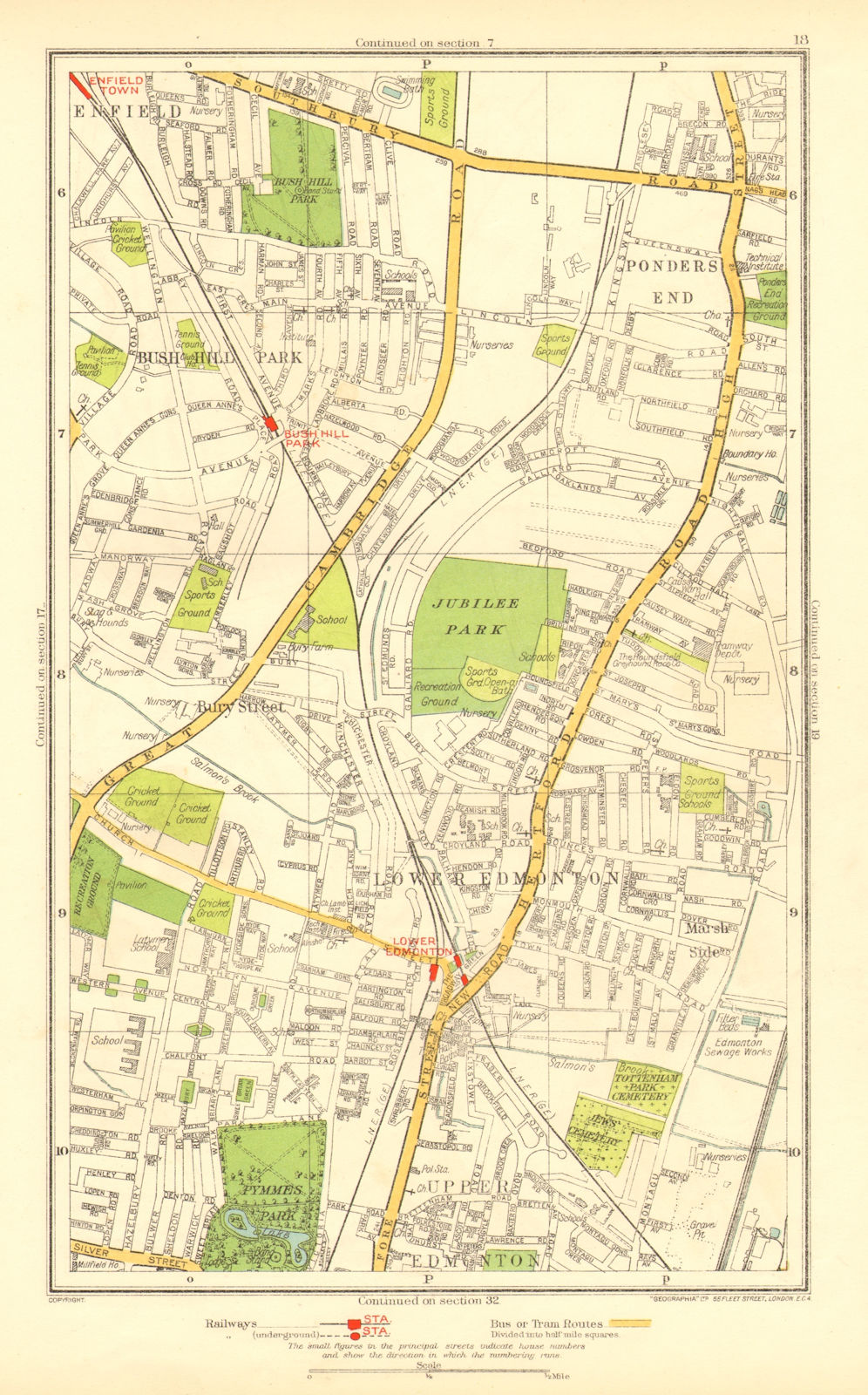 Associate Product EDMONTON. Bush Hill Park Ponders End Enfield Town Bury Street 1937 old map