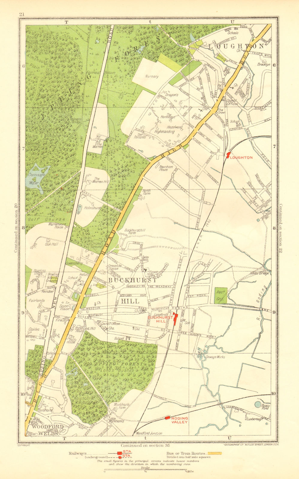 ESSEX. Buckhurst Hill Loughton Woodford Wells Roding Valley 1937 old map