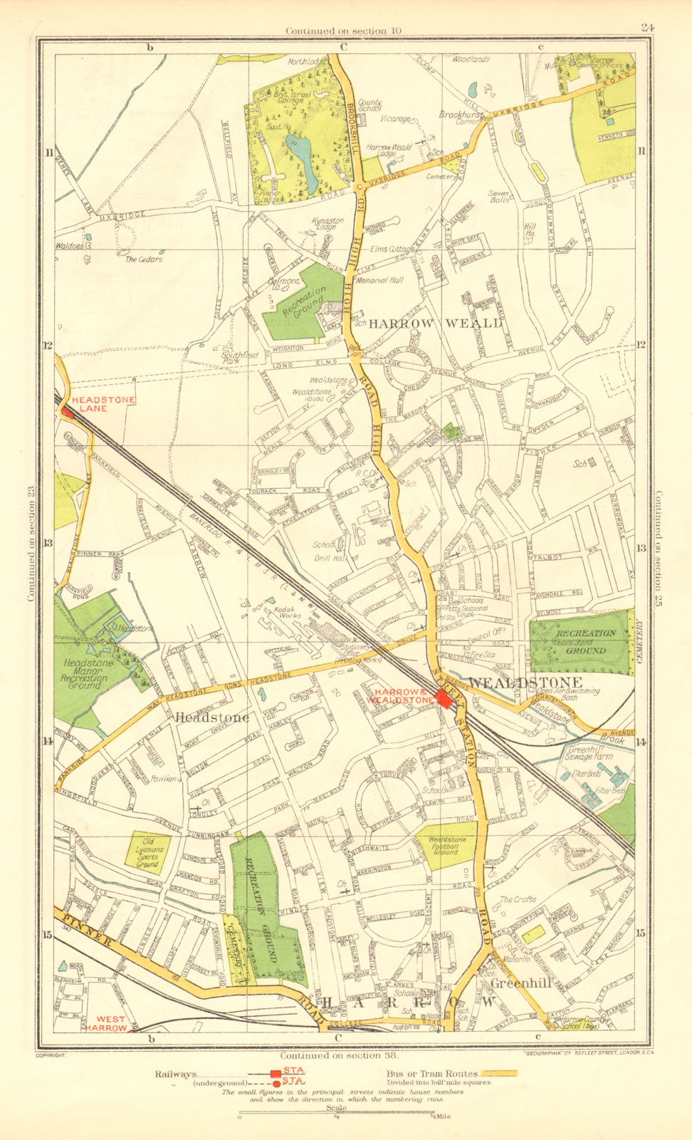 HARROW. Stanmore Wealdstone Greenhill Weald Headstone Lane 1937 old map