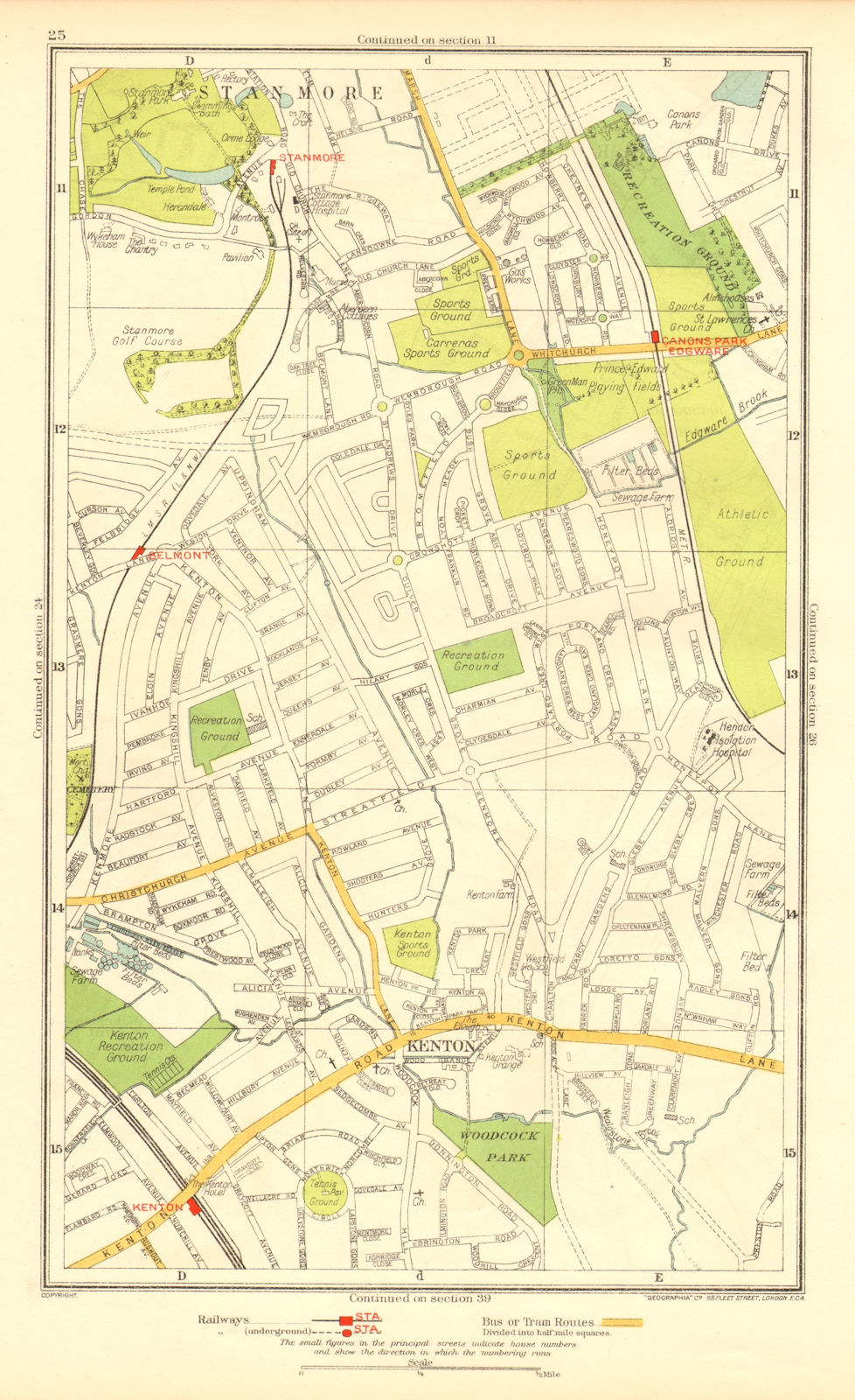 KENTON. Belmont Stanmore Canons Park Edgware 1937 old vintage map plan chart
