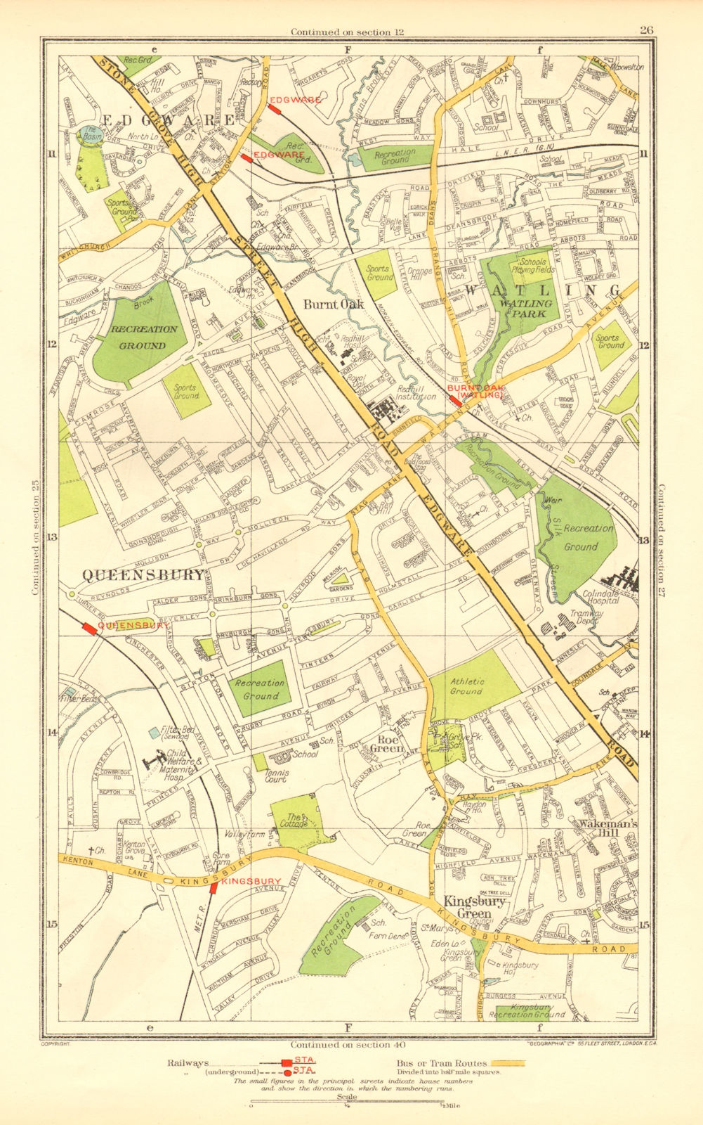 Associate Product EDGWARE. Burnt Oak Kingsbury Green Queensbury Stanmore Watling Roe Grn 1937 map