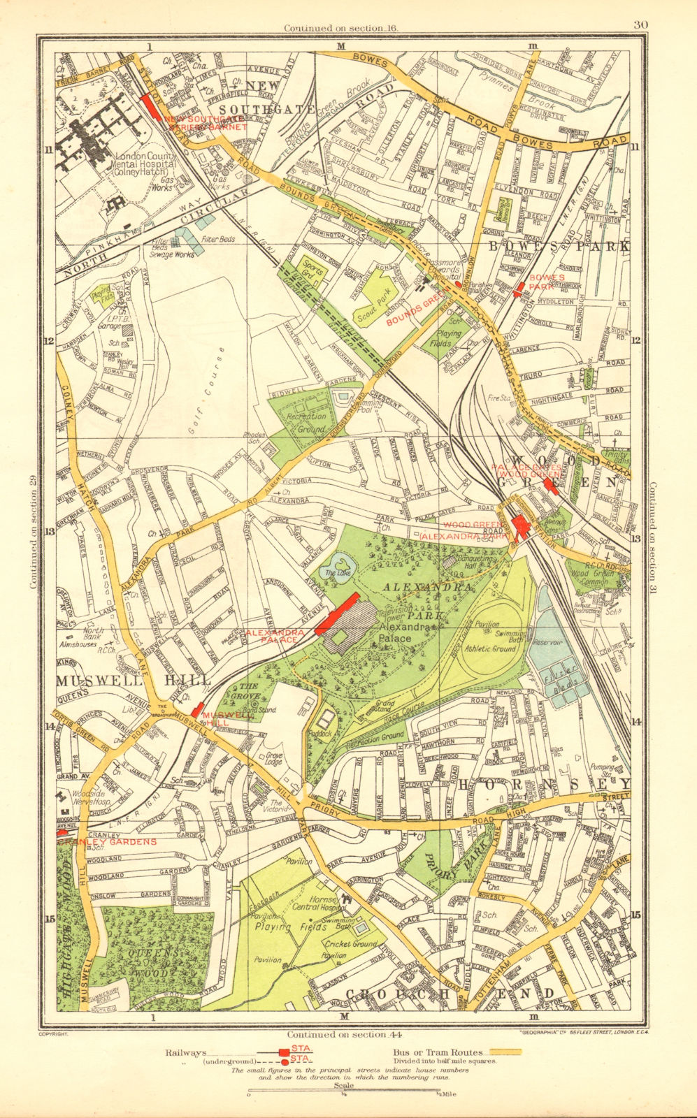 MUSWELL HILL. Alexandra Palace Hornsey Wood Green New Southgate 1937 old map