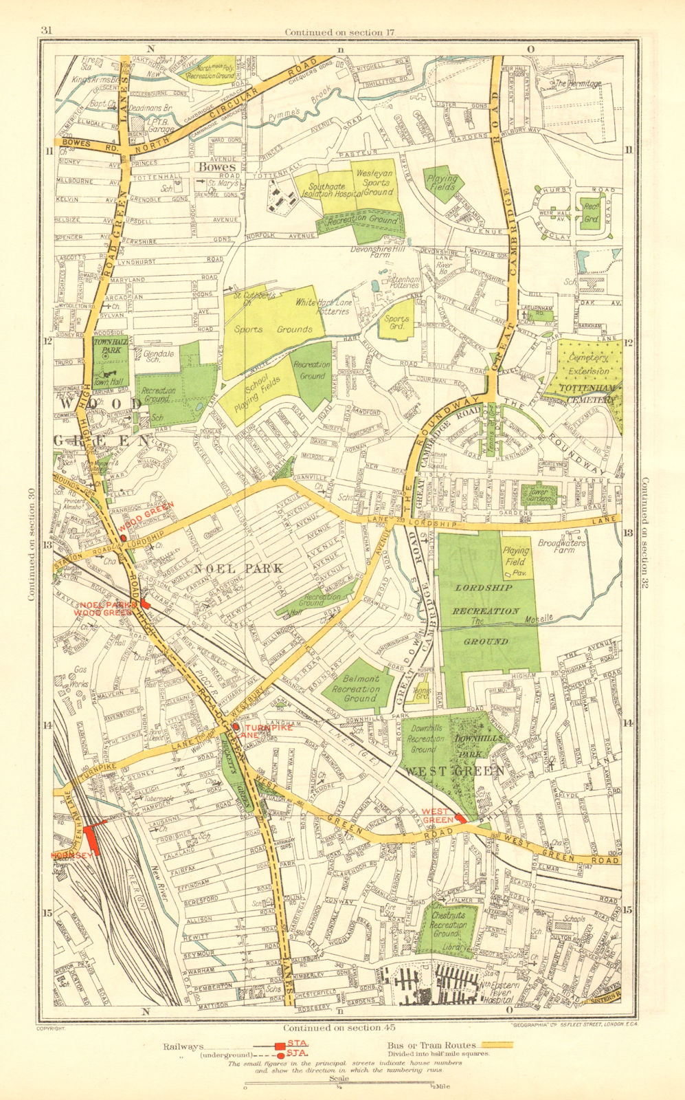 WOOD GREEN. Tottenham Bowes Noel Park West Green Turnpike Lane 1937 old map
