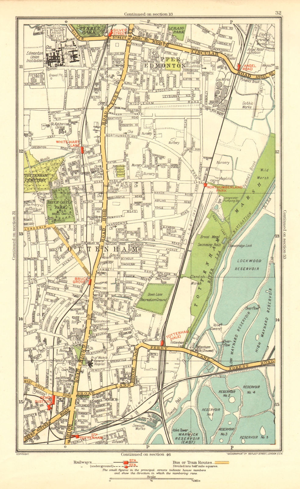 Associate Product TOTTENHAM. Upper Edmonton White Hart Lane Seven Sisters Angel Road 1937 map