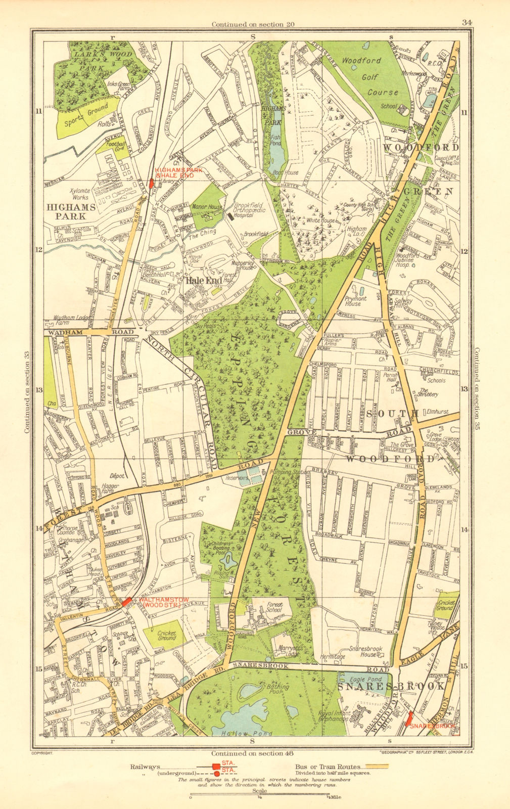 WOODFORD GREEN. Hale End Highams Park Snaresbrook Wanstead 1937 old map