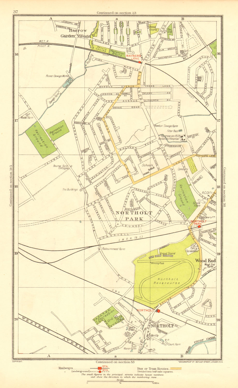Associate Product NORTHOLT. South Ruislip Harrow Rayner's Lane Wood End Northolt Park 1937 map