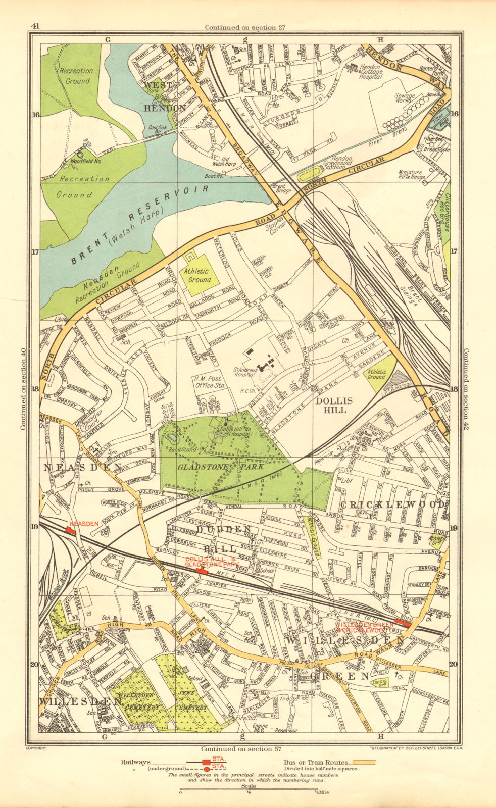 WILLESDEN GREEN. Cricklewood Dollis Hill Neasden Cricklewood Hendon 1937 map
