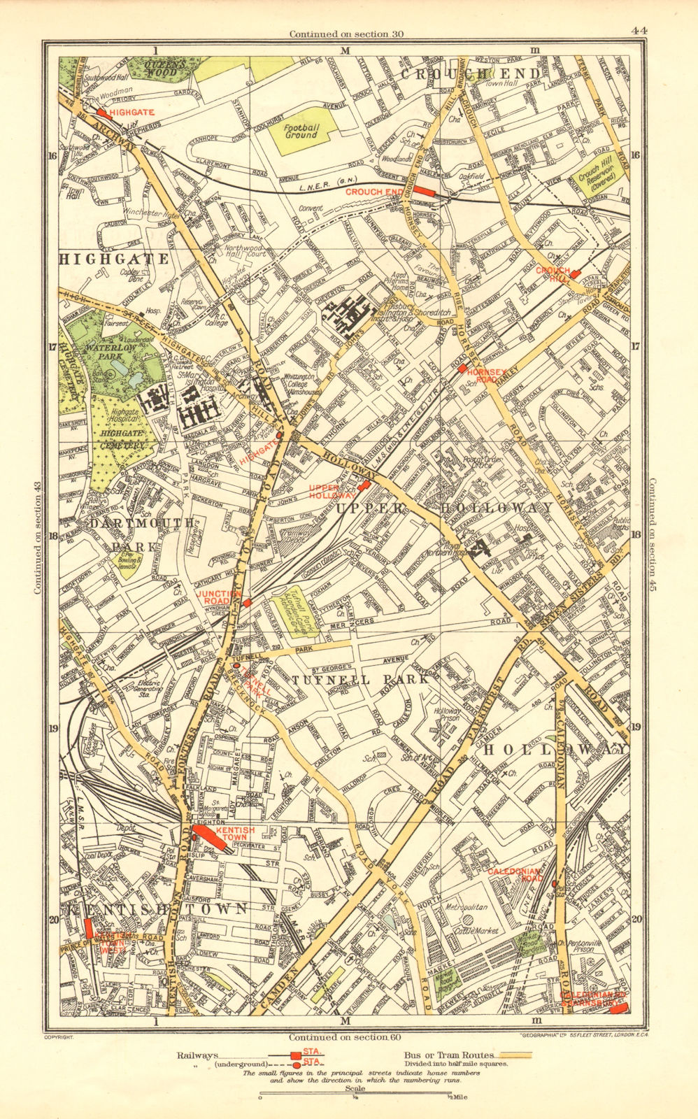 HOLLOWAY. Crouch End Tufnell Park Highgate Kentish Town Dartmouth Park 1937 map
