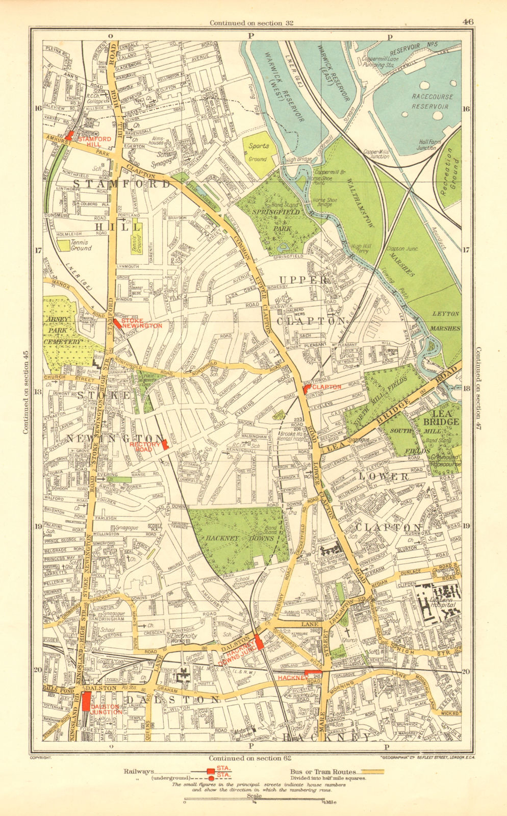 STOKE NEWINGTON. Dalston Clapton Stamford Hill Upper Clapton 1937 old map