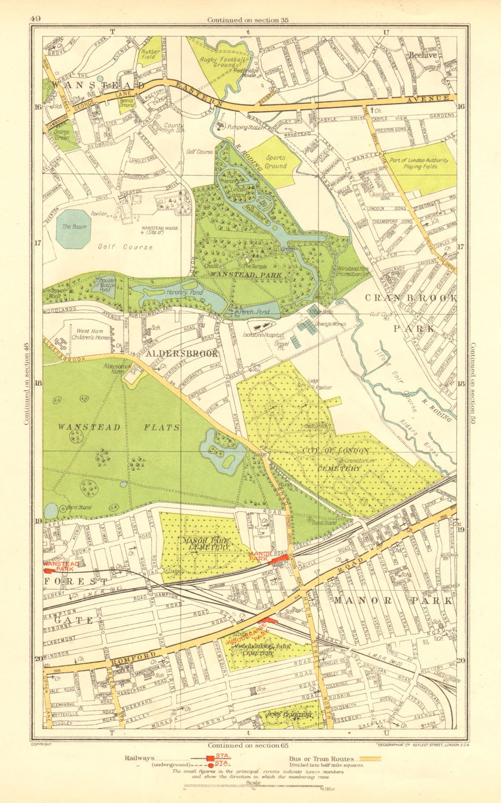 LONDON. Aldersbrook Manor Park Stoke Newington Beehive Newbury Park 1937 map