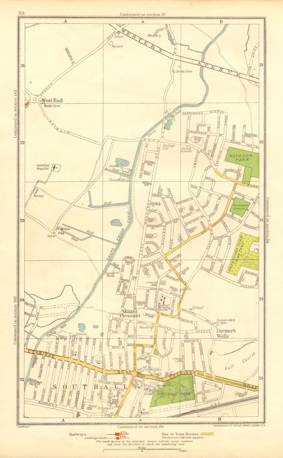 MIDDLESEX. Dormer's Wells Mount Pleasant Southall West End 1937 old map