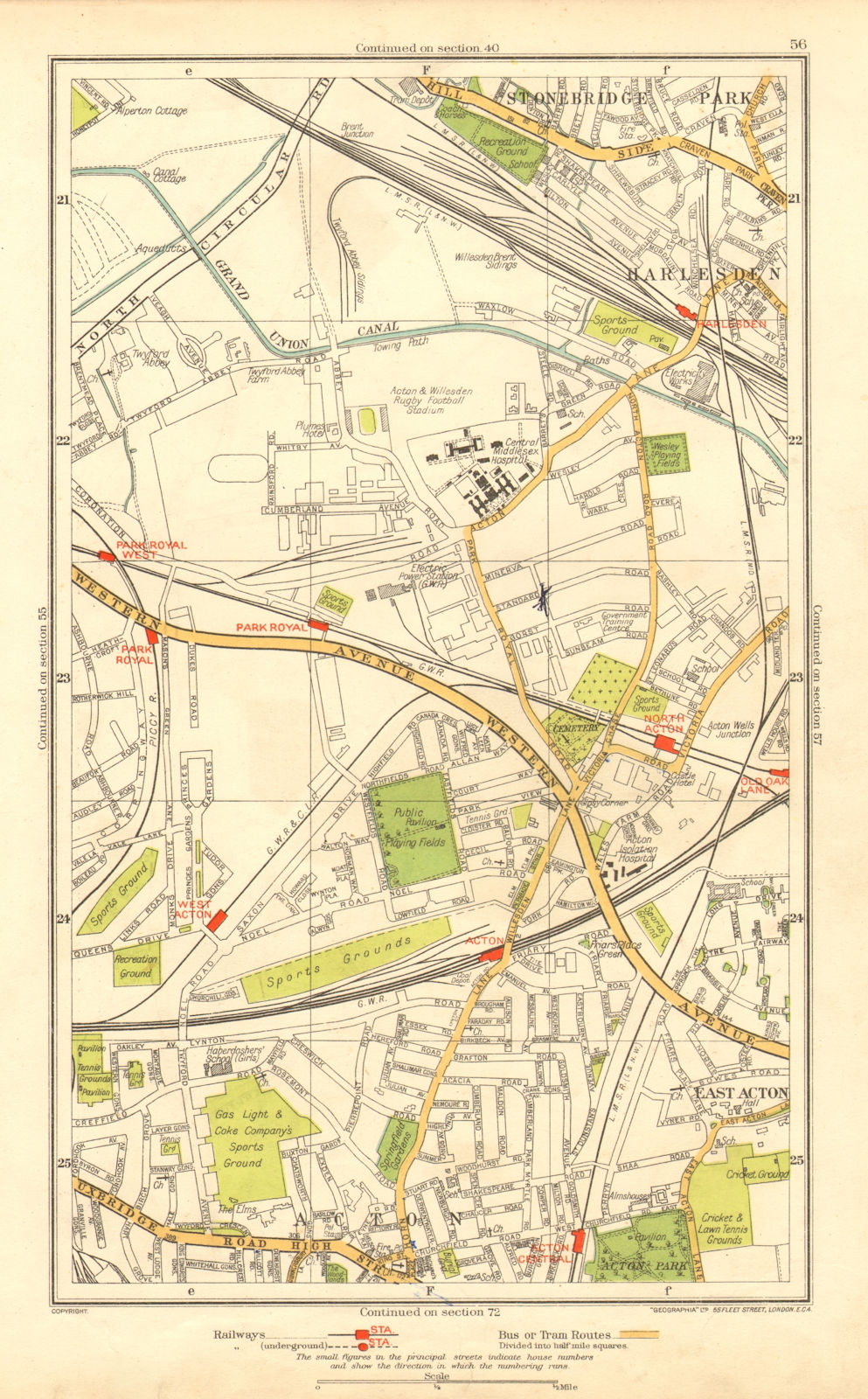 ACTON. Park Royal Stonebridge Park Harlesden Old Oak Lane 1937 vintage map