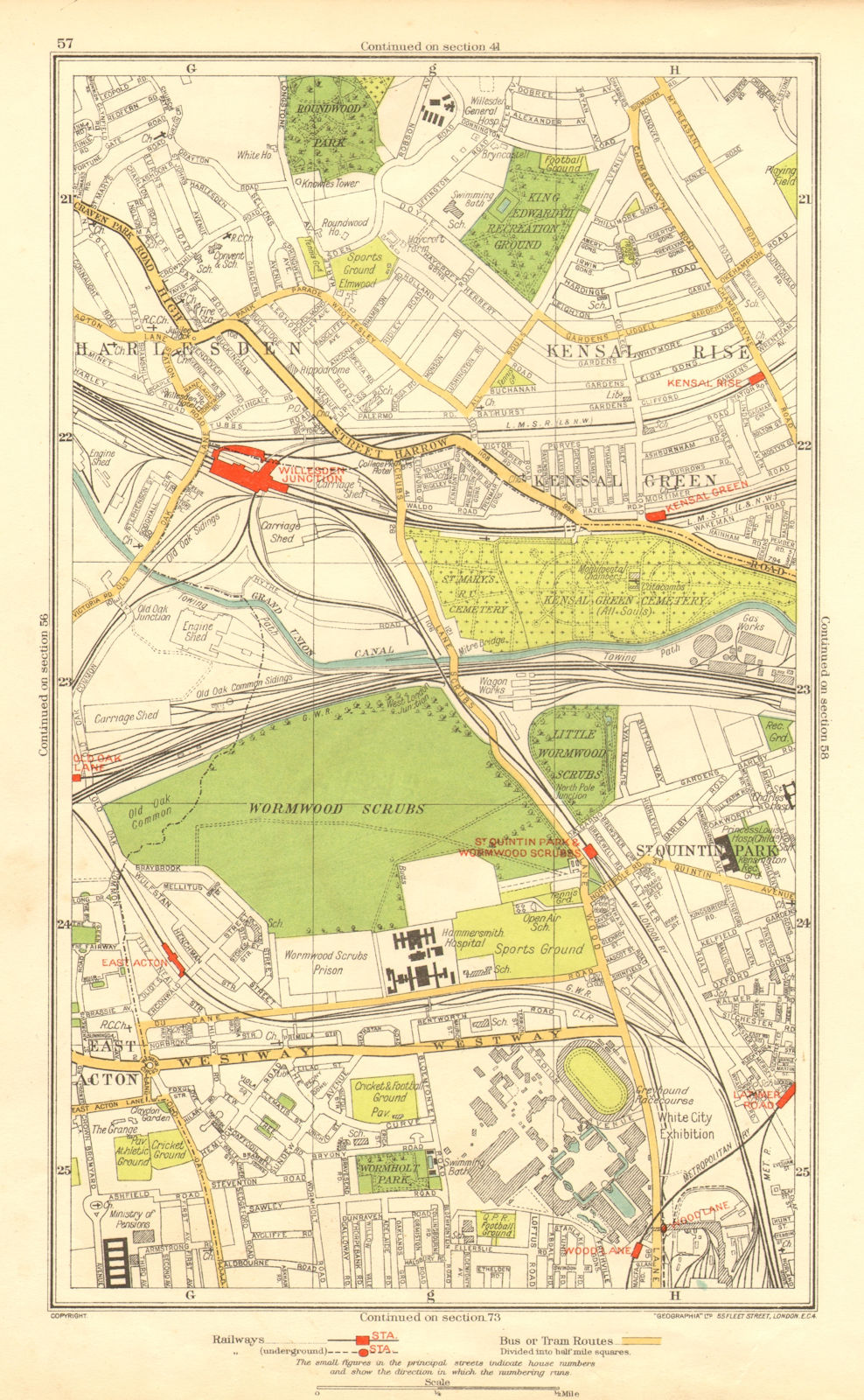 Associate Product KENSAL. Green/Rise; Acton Harlesden Shepherd's Bush Brondesbury Park 1937 map