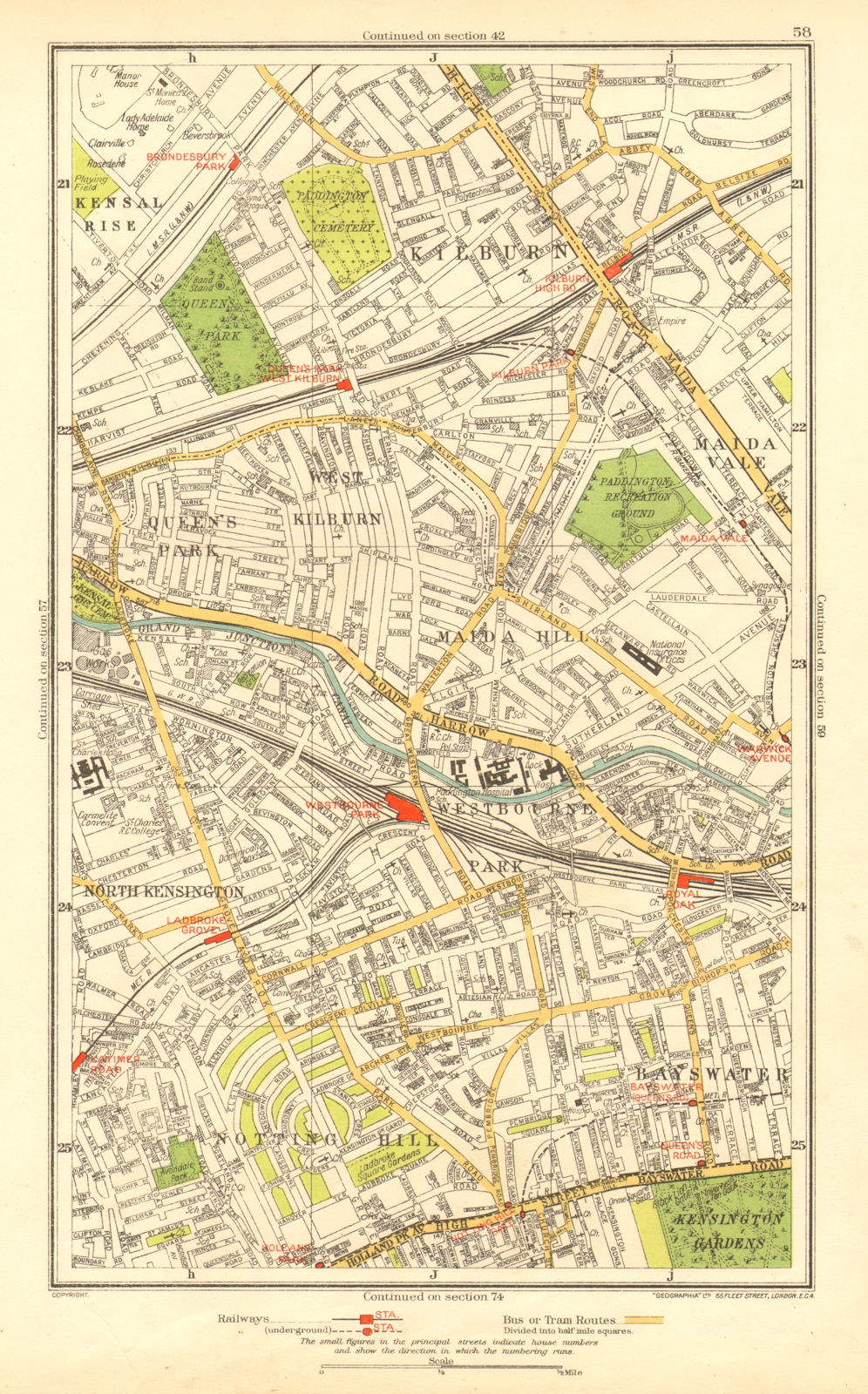 NOTTING HILL. Bayswater Kilburn Maida Vale Westbourne Park Queens Park 1937 map
